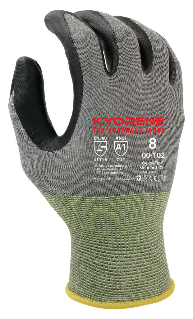 00-102  / 18 Gauge ESD Kyorene. Nano-foam nitrile palm cut A