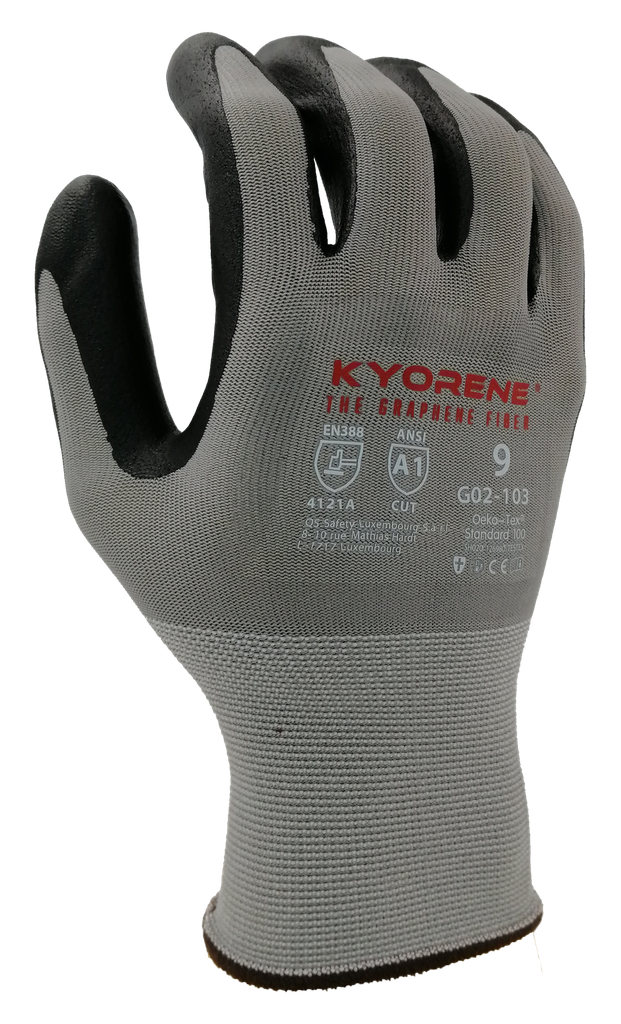00-111  / 18 gauge PE recycled Kyorene. Nano-foam nitrile palm cut A