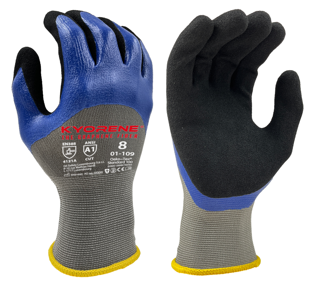 01-109  / 15 gauge Kyorene. Nitrile Knuckle coating and & micro-foam palm cut A