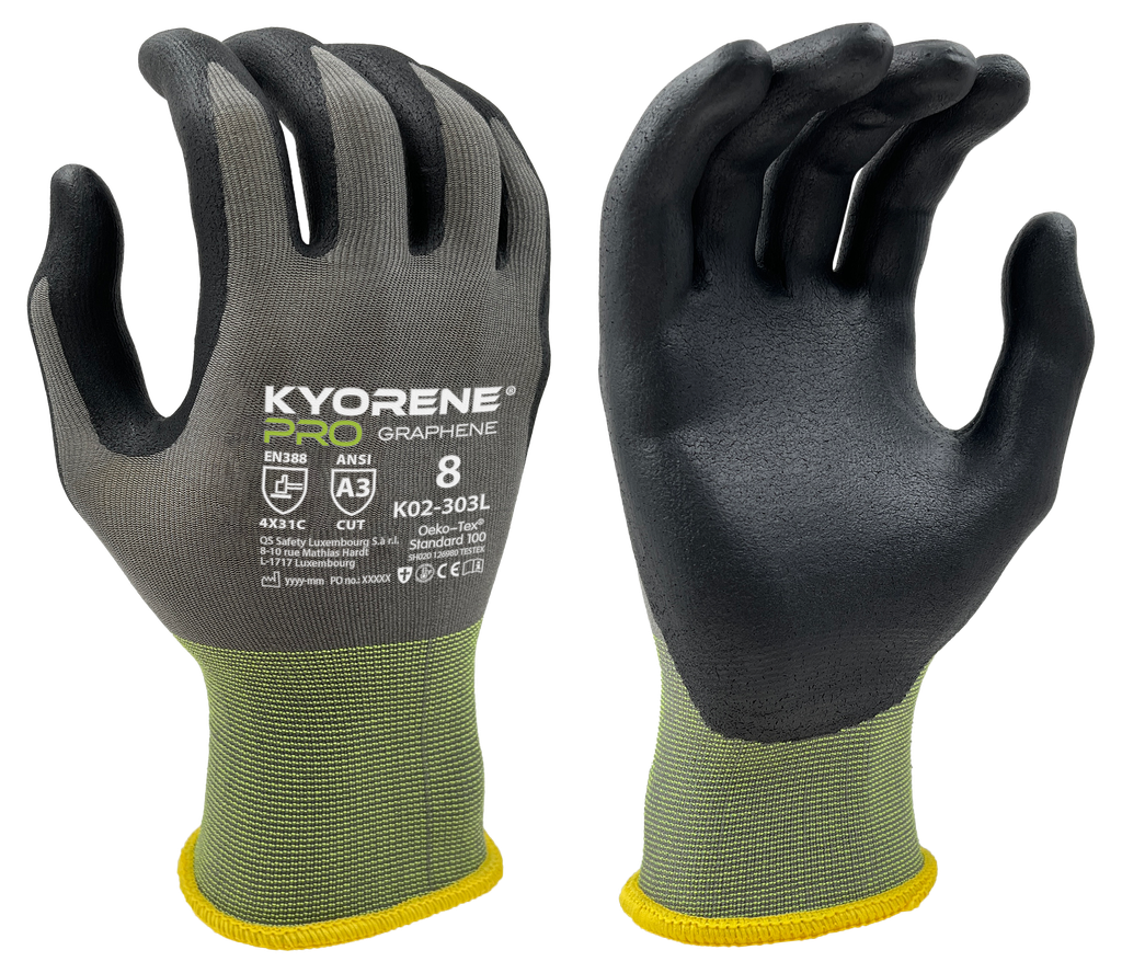 K02-303L  / 18 gauge Kyorene Pro nano-foam nitrile palm coating cut C