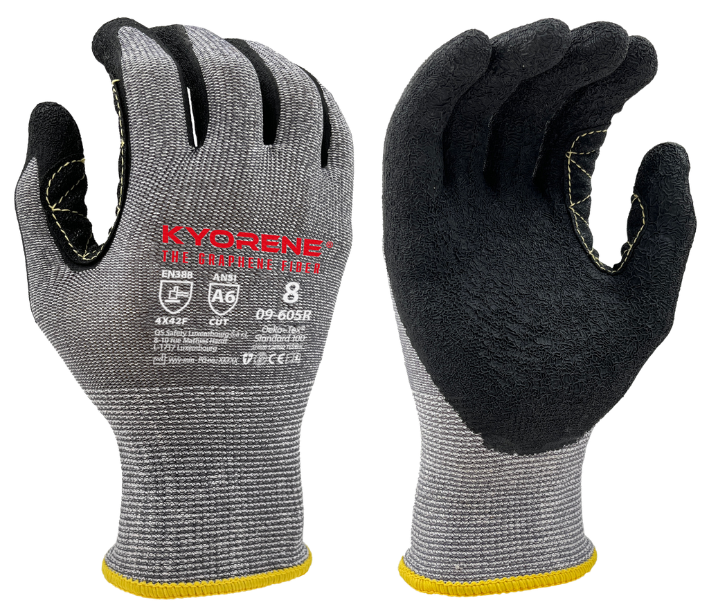 09-605R1 / 13 gauge Kyorene black Crinckle latex palm coating cut F
