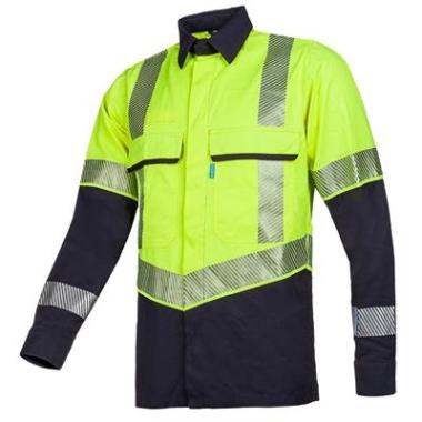 Sioen 068VA Colne overhemd fluo geel/marineblauw