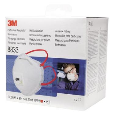 3M 8833S stofmasker FFP3 R D met uitademventiel in kleinverpakking wit
