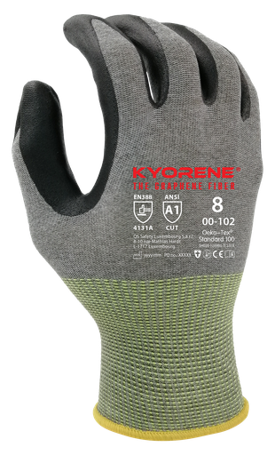 00-102  / 18 Gauge ESD Kyorene. Nano-foam nitrile palm cut A grijs/groen