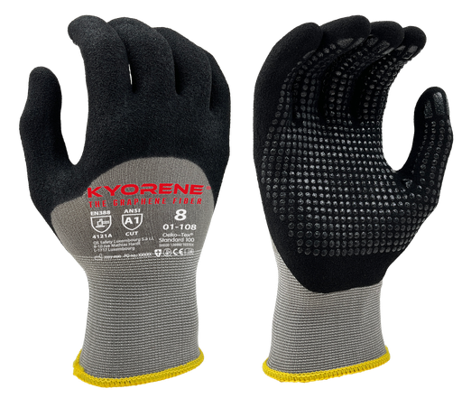01-108  / 15 gauge Kyorene. 3/4 Micro-foam knuckle coating w/dots cut A grijs/zwart