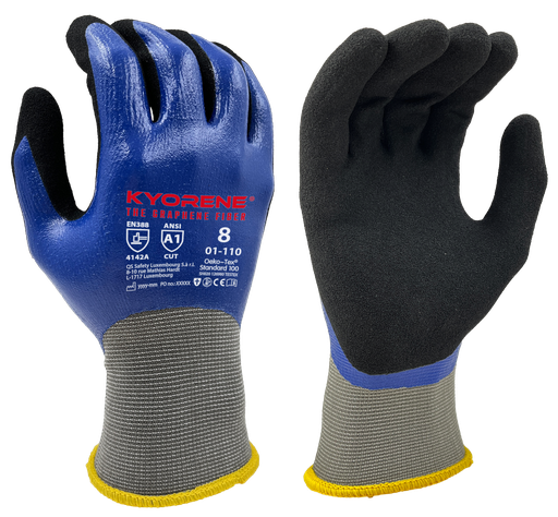 01-110  / 15 gauge Kyorene. Nitrile coating and & micro-foam palm cut A grijs/zwart/blauw