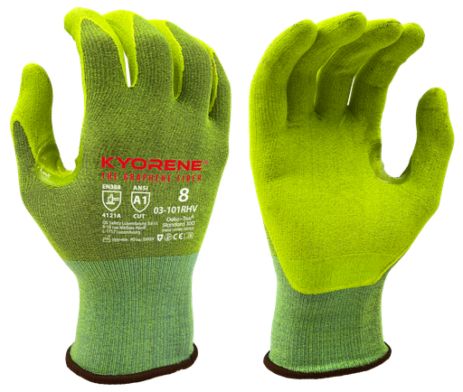 03-101R HV  / 15 gauge Kyorene High visibility. Nitrile palm coating cut A fluo geel/groen