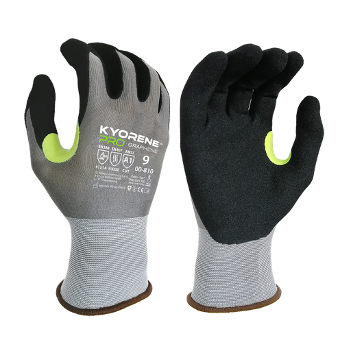 00-810  / 18 gauge Kyorene Pro micro-foam nitrile palm coating cut A grijs/groen