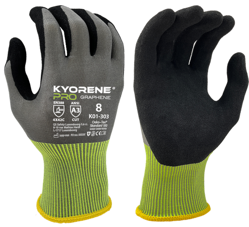 K01-303  / 18 gauge Kyorene Pro micro-foam nitrile palm coating cut C grijs/groen