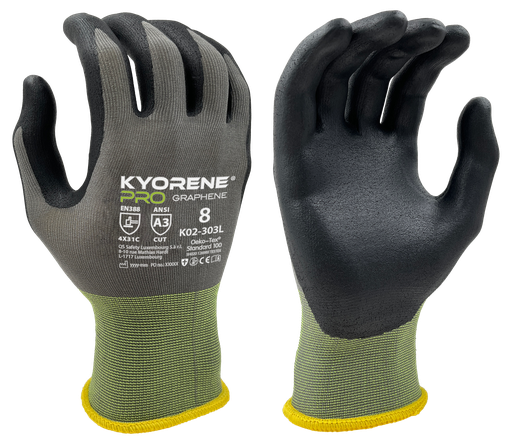 K02-303L  / 18 gauge Kyorene Pro nano-foam nitrile palm coating cut C grijs/groen