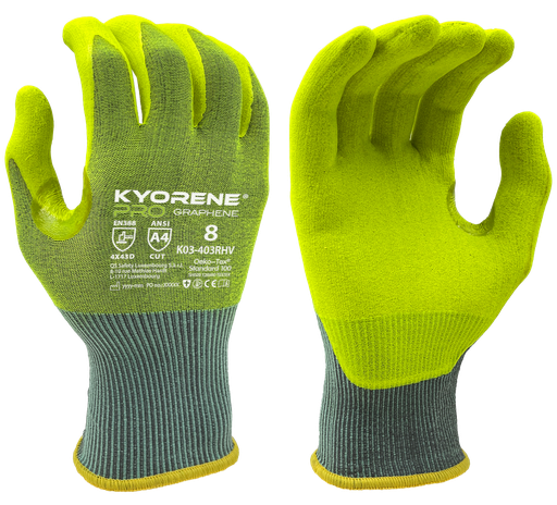 K03-403R HV  / 18 gauge Kyorene high visibility lite nitrile palm coating cut D fluo geel/groen