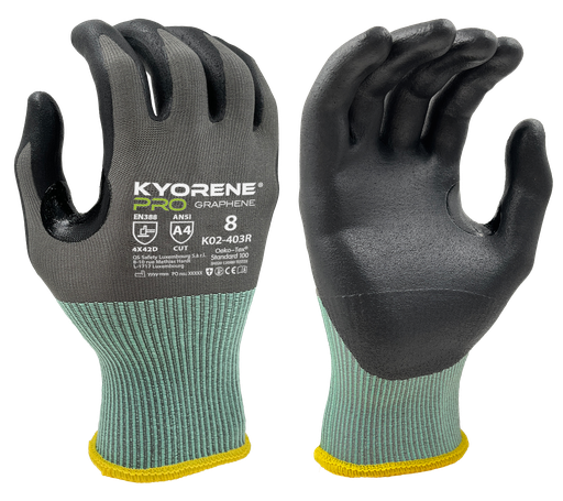 K02-403R  / 18 gauge Kyorene Pro nano-foam nitrile palm coating cut D grijs/groen