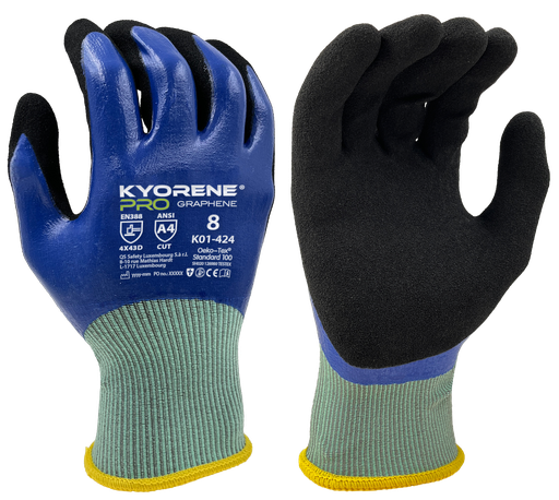 K01-424  / 18 gauge Kyorene Pro full nitrile coating. Micro-foam palm coating cut D blauw/zwart