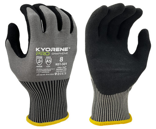 K01-501  / 15 gauge Kyorene Pro Micro-foam nitrile palm coating cut E grijs/zwart