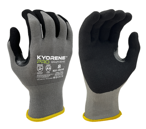 K01-903R  / 18 gauge Kyorene Pro micro-foam nitrile palm coating cut F grijs/zwart