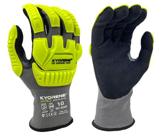 K01-903RT  / 18 gauge Kyorene Pro. Impact.Micro-foam nitrile palm coating cut F grijs/fluo geel