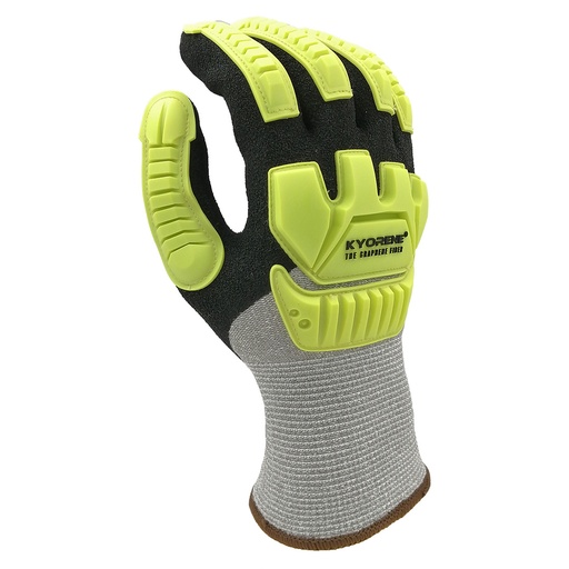 00-408  / 13 gauge Kyorene & 7 gauge poly acrylic lining. Micro-foam knuckle coating. Cut E. Winter fluo geel/grijs