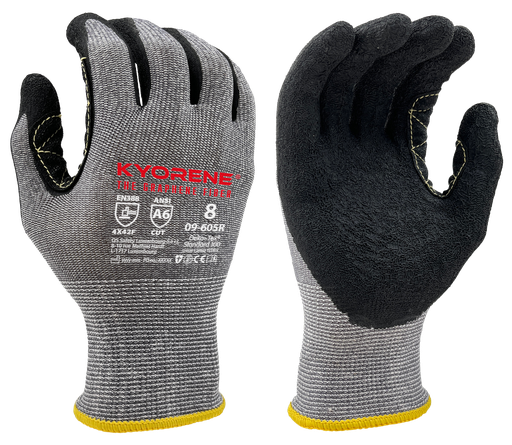 09-605R1 / 13 gauge Kyorene black Crinckle latex palm coating cut F grijs/zwart