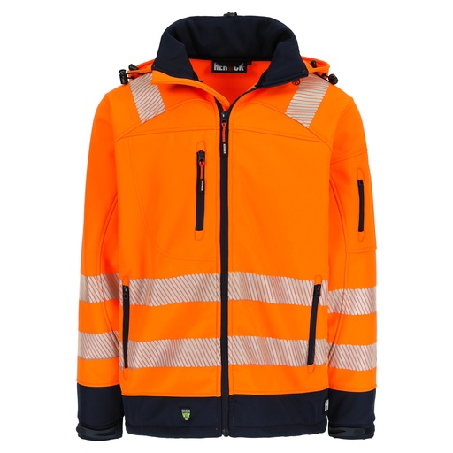 GREGOR HIGH VIZ SOFTSHELL JAS fluo oranje/marineblauw