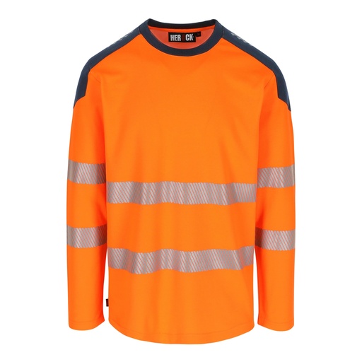 LUNAR HIGH VIZ T-SHIRT LANGE MOUWEN fluo oranje/marineblauw