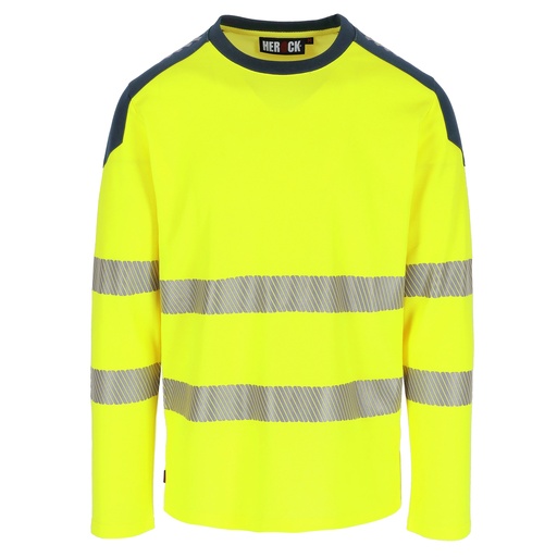 LUNAR HIGH VIZ T-SHIRT LANGE MOUWEN fluo geel/marineblauw
