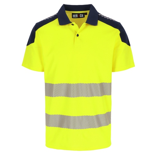 ORBIT HIGH VIZ POLO KORTE MOUWEN fluo geel/marineblauw