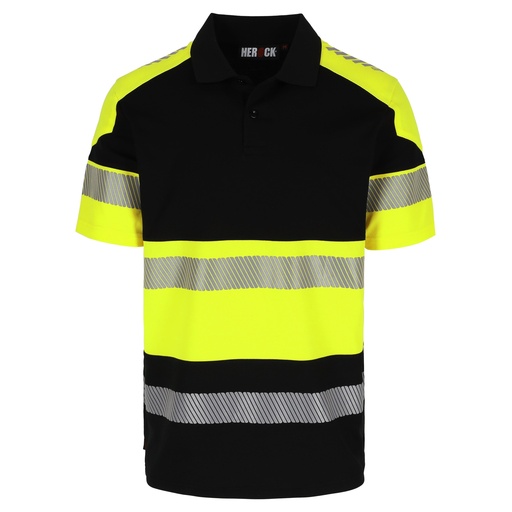 VEGA HIGH VIZ POLO KORTE MOUWEN zwart/fluo geel